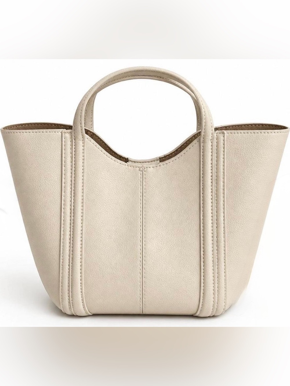 ZARA Topstitched Mini City Bag Crossbody Removable Strap Cream